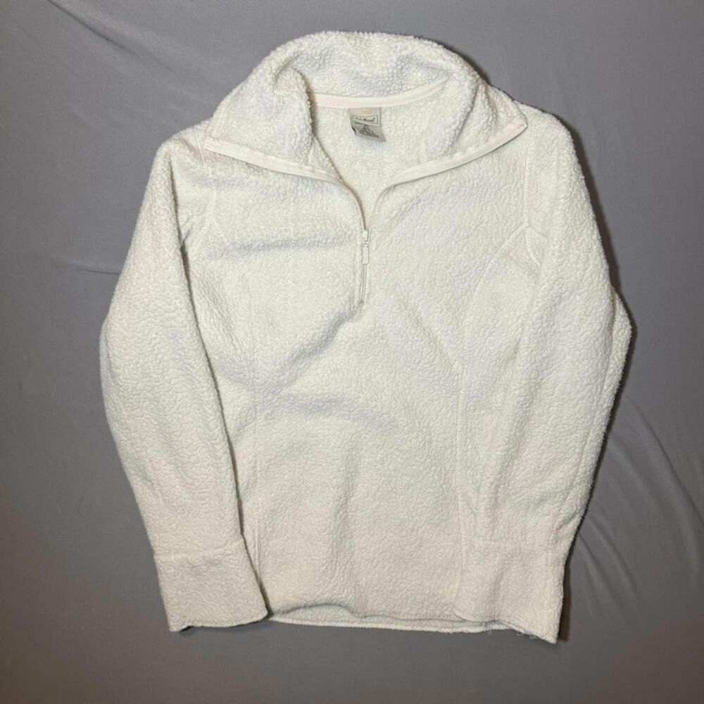 L.L.Bean Women's White Fleece Sherpa with Quarter Zip XS